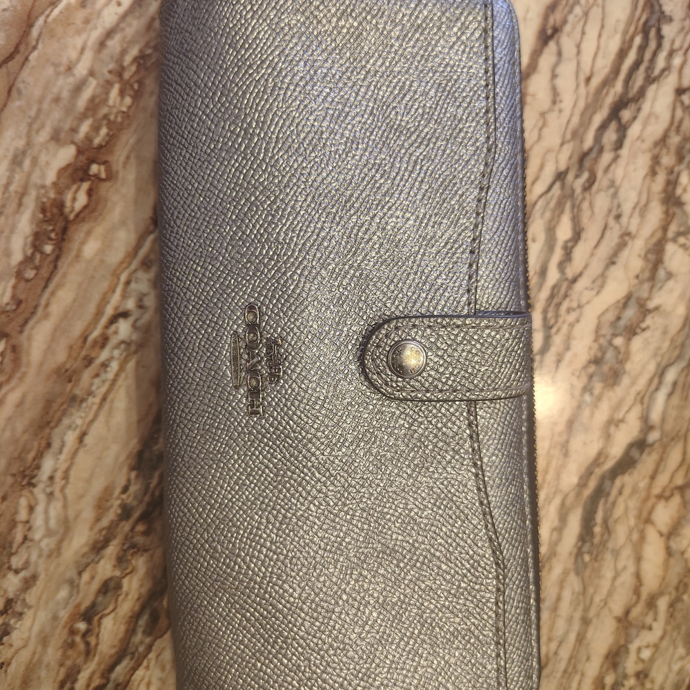 Coach Metallic Silver Saffiano Continental Wallet